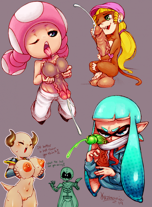 dixie kong+inkling+inkling girl+marina (splatoon)+original character+toad+toadette